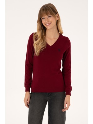U.S. Polo Assn. Kadın Bordo V Yaka Basic Kazak 50313590-VR014