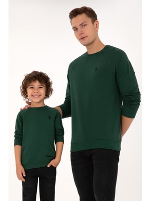 U.S. Polo Assn. Erkek Regular Fit Bisiklet Yaka Koyu Yeşil İnce Basic Sweatshirt 50313752-VR079