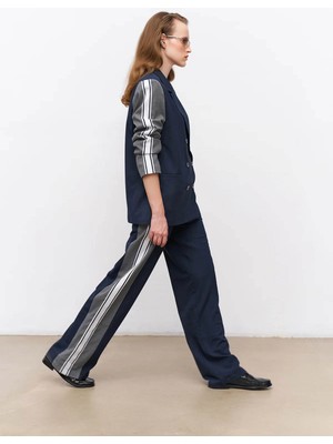 Quzu Match Detaylı Şeritli Lacivert Kadın Pantolon 710040