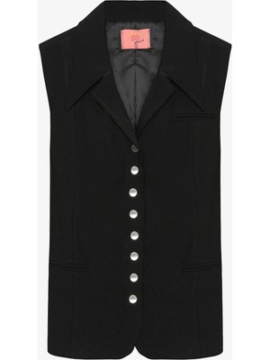 Quzu Kuşaklı Düğmeli Siyah Kadın Yelek YLK01099