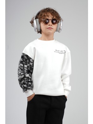 Kingbrich Kids Bisiklet Yaka Kolu Garnili Baskılı Çocuk Sweatshirt