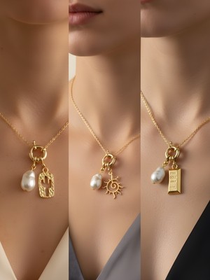 NKT Collection Güneş Kaktüs Külçe Altın Incili Kolye