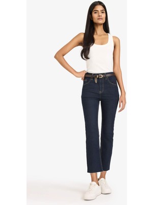 DeFacto Kadın Yüksek Bel Crop Flare Fit Bilek Boy Jean Pantolon Denim Mavi-NM82 Günlük Stil G7548AX25CW
