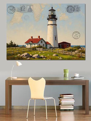 Deniz Feneri Sahil Evi Dekoratif Kanvas - Mdf Ahşap Tablo