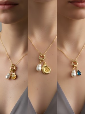 NKT Collection Turkuaz Damla Deniz Kabuğu Midye Incili Kolye