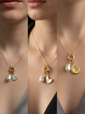 NKT Collection Deniz Kabuğu Beyaz Kalp Kupa As Incili Kolye