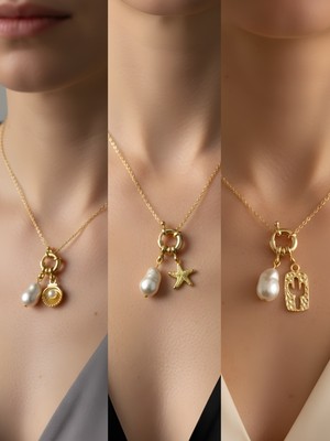 NKT Collection Kaktüs Deniz Yıldızı Kutup Yıldızı Incili Kolye