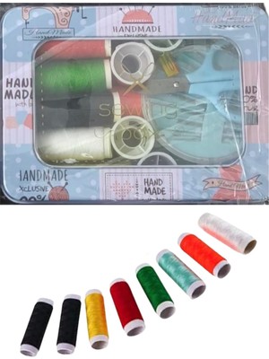 İlkyaz Fashion Iplik Set Teneke Kutu Kare Plastik Dikiş Seti (Ilkyz-Fshon-34)