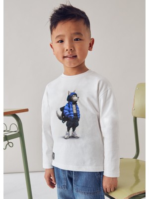 Mayoral Erkek Çocuk Baskılı Sweatshirt Krem 4083