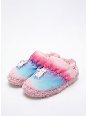 Peluche Pembe Kız Çocuk Ev Ayakkabısı Cat - Işıklı