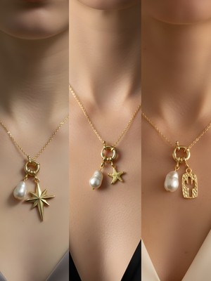 NKT Collection Kaktüs Deniz Yıldızı Kalpli Zarf Incili Kolye