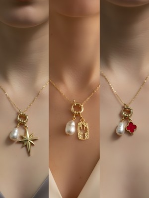 NKT Collection Kaktüs Kırmızı Yonca Kutup Yıldızı Incili Kolye