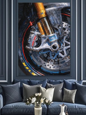 Tablomega Motosiklet Tekerleği Fren Detayı Dekoratif Kanvas - Mdf Ahşap Tablo