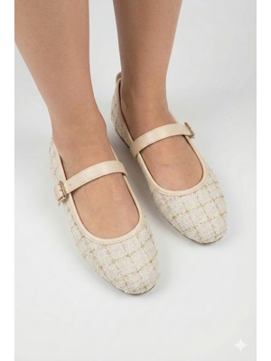 Nmoda Tüvit Kumaş Mary Jane Babet Şık Tokalı Ortopedik Taban Günlük Ayakkabı