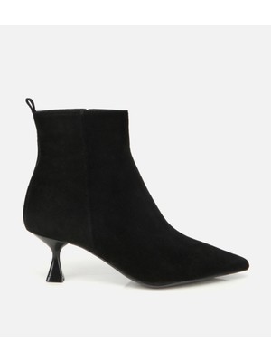 Hotiç 01BOH318450A100 KADIN Süet Deri Siyah Topuk Detaylı Bilekte Kısa Topuklu Bot