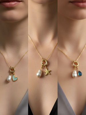 NKT Collection Turkuaz Damla Deniz Yıldızı Turkuaz Kalp Incili Kolye