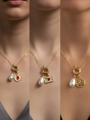 NKT Collection Hayat Ağacı Kalpli Zarf Ay Güneş Incili Kolye