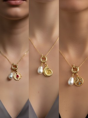 NKT Collection Hayat Ağacı Deniz Kabuğu Ay Güneş Incili Kolye