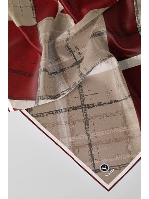 Violla Twill Eskitme Desenli Bordo Renkli 90X90 Eşarp (Ipek Içermez) Kenar Dikiş Şekli El Dikişli