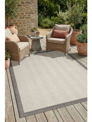 SYH Concept Çerçeveli Desenli Leke Tutmaz, Yıkanabilir Kaymaz Taban Modern Salon ve Mutfak Halısı - Krem Gri 6663