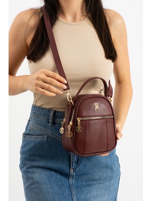 Shalby Bordo 3 Bölmeli Zarif Çanta 20X17X7 cm ve Makyaj Aynası