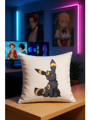 Charmbi Pokemon Umbreon Anime Baskılı Kırlent Kılıfı Yumuşak Kumaş Çift Taraflı Dijital Baskı 43X43 Tekli