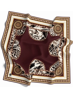 Violla Twill Zincirli Leopar Desenli Bordo Renkli 90X90 Eşarp (Ipek Içermez) Kenar Dikiş Şekli El Dikişli