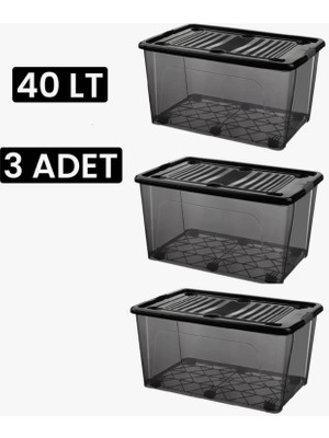 Qua Depolama Saklama Kutusu Düzenleyici Tekerlekli Kilitli Saklama Kabı 40 Lt Antrasit