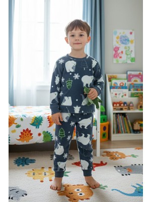 FullaModa Kutup Ayısı Desenli Polar Unisex Çocuk Pijama Takımı