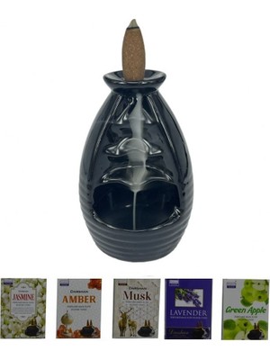 Porselen Geri Akış Tütsü Brülörü +5 Aromatik Tütsü Ca4 Siyah