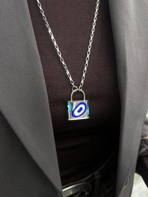 Tep's Jewellery Özel Tasarım  Gümüş Nazar Boncuklu Kilit Kolye