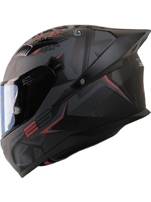 Kuzey Motor Fazer FX-211X Mat Siyah-Gri-Kırmızı Kask Kapalı Model Renkli Camlı ( Iç Güneş Vizörlü )