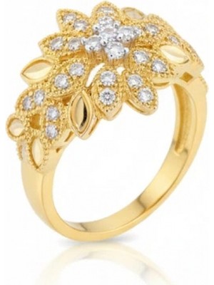 Güzide Kuyumcu 14 Ayar Altın Taşlı Çiçek Desen Yüzük 726