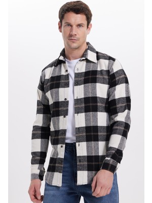 Tudors Erkek Slim Fit Dar Kesim Kareli Kışlık Oduncu Gömlek