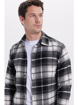 Tudors Erkek Slim Fit Dar Kesim Kareli Kışlık Oduncu Gömlek