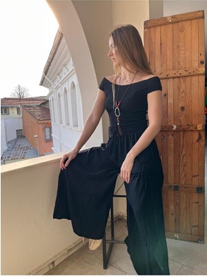 Kadın Oversize Viskon Pileli Lastik Bel Pantolon