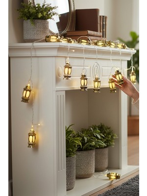 COVERZONE20 Li 4 Metre Pilli LED Ramazan Kandil Feneri Süs Dekorasyon Gün Işığı Aydınlatma Oda Balkon Süsleme