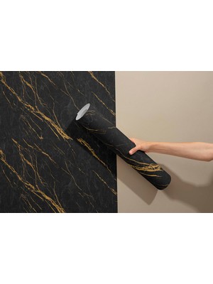 Grown F-118 Altın Sarı Çizgili Siyah Mermer Duvar Kağıdı