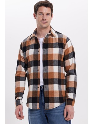 Tudors Erkek Kışlık Oduncu Gömlek Uzun Kol Slim Fit Günlük Kullanım Kareli Desen
