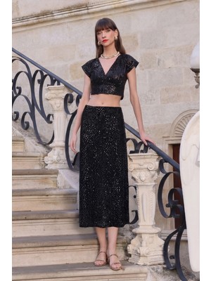 Vitrin Pullu Midi Boy Etek