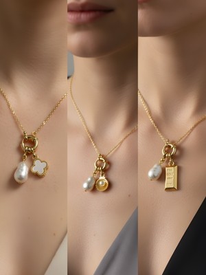 NKT Collection Külçe Altın Kutup Yıldızı Kalpli Zarf Incili Kolye