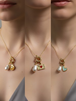 NKT Collection Midye Kalpli Zarf Kupa As Incili Kolye