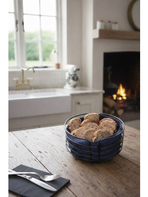 Sas Haus Ekmeklik Yuvarlak Ekmek Sepeti Çok Amaçlı Metal Kutu Lüx Siyah Sepet