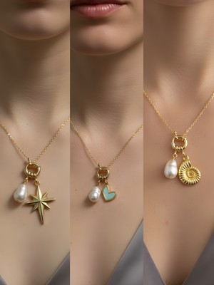 NKT Collection Deniz Kabuğu Kutup Yıldızı Kupa As Incili Kolye