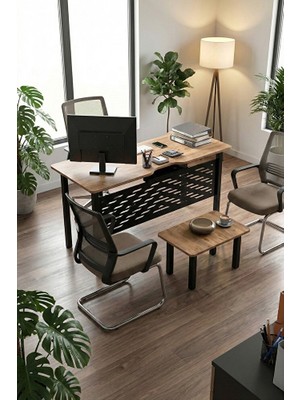RetoDesign Sehpalı Büro Masası ,ofis Masası, 140 Cm. Çalışma Masası Takımı 5141