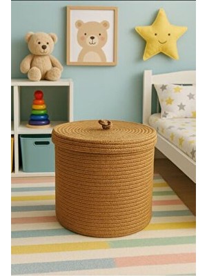 Hlm Tekstil Kirli Sepeti Hasır, Jüt, Çocuk Odası, Mutfak ,banyo Organizer Sepet 30X30