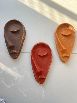 Mes Reves Özel Tasarım El Yapımı Heykel Soyut Yarım Yüz Maske 3'lü Set, Duvar Dekor, Ev-Ofis Dekor