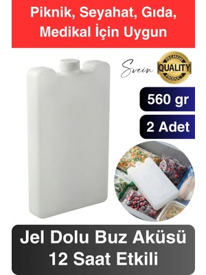 Svein 12 Saat Süreli 560 gr Jel Dolu Buz Aküsü Plastik Soğuk Zincir Gıda Yiyecek Uzun Süre Koruma 2 Adet