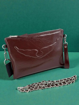 Leauder Women Kadın Zincir Askılı Rugan Deri Clutch Çanta