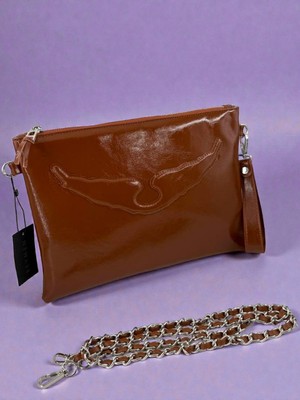 Leauder Women Kadın Zincir Askılı Rugan Deri Clutch Çanta